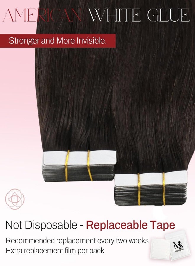 Moresoo Brown Tape in Hair Extensions Seamless Real Human Hair Tape in Extensions Darkest Brown Hair Extensions Glue in Human Hair Real Hair 22 Inch #2 20pcs 50g - Image 3