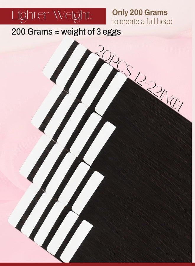 Moresoo Brown Tape in Hair Extensions Seamless Real Human Hair Tape in Extensions Darkest Brown Hair Extensions Glue in Human Hair Real Hair 22 Inch #2 20pcs 50g - Image 4