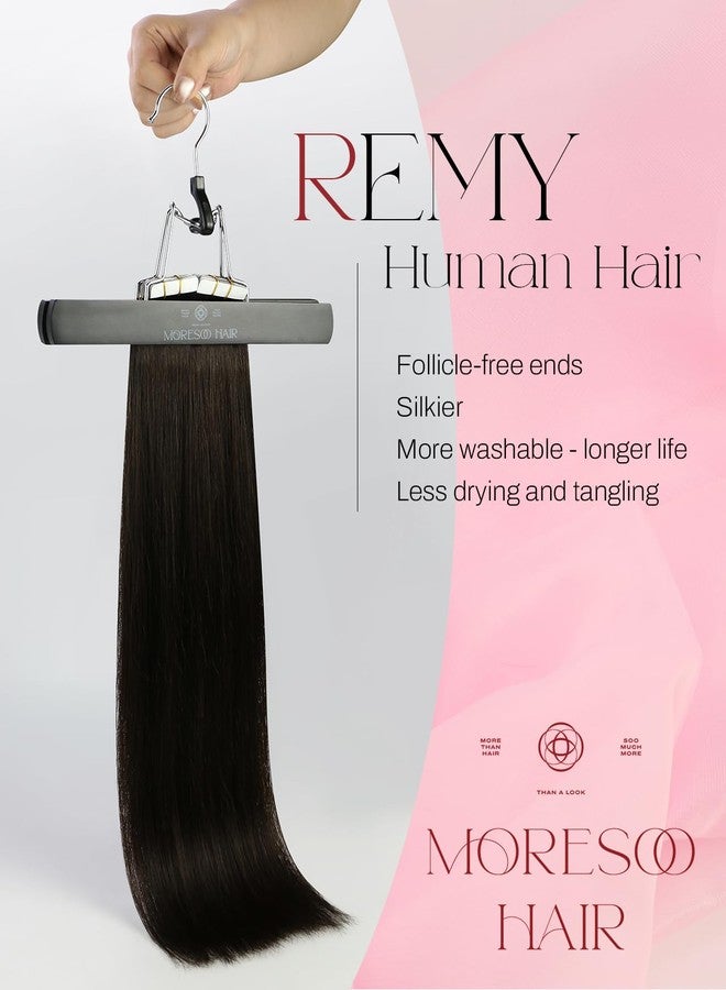 Moresoo Brown Tape in Hair Extensions Seamless Real Human Hair Tape in Extensions Darkest Brown Hair Extensions Glue in Human Hair Real Hair 22 Inch #2 20pcs 50g - Image 2