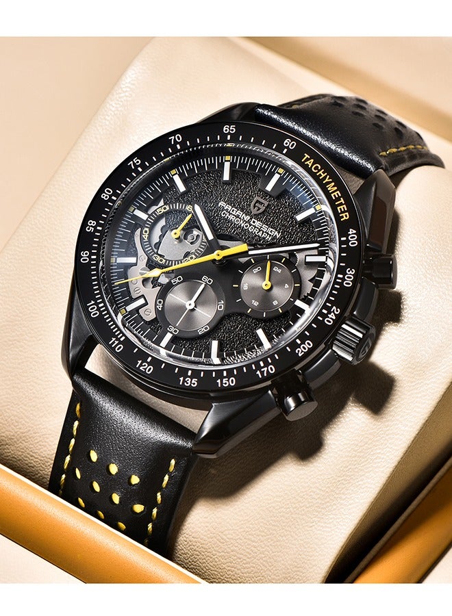 باغاني ديزاين ساعات كوارتز رجالية كاملة من الفولاذ المقاوم للصدأ الأسود كرونوغراف ساعة اليد مع حزام الساعات الجلدية - Image 3