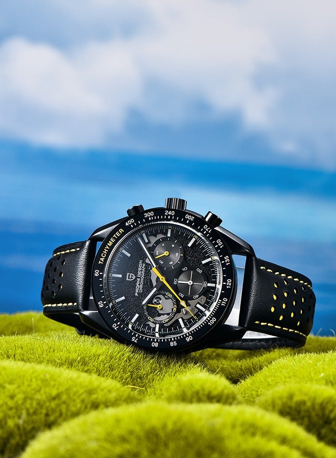 باغاني ديزاين ساعات كوارتز رجالية كاملة من الفولاذ المقاوم للصدأ الأسود كرونوغراف ساعة اليد مع حزام الساعات الجلدية - Image 4