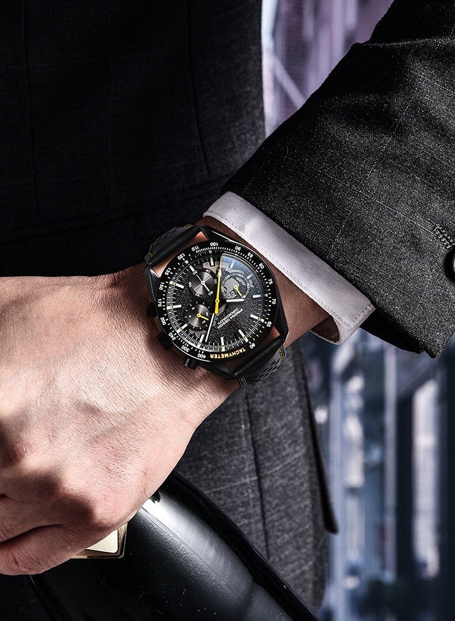 باغاني ديزاين ساعات كوارتز رجالية كاملة من الفولاذ المقاوم للصدأ الأسود كرونوغراف ساعة اليد مع حزام الساعات الجلدية - Image 2