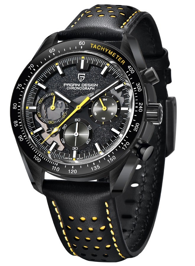 باغاني ديزاين ساعات كوارتز رجالية كاملة من الفولاذ المقاوم للصدأ الأسود كرونوغراف ساعة اليد مع حزام الساعات الجلدية - Image 1