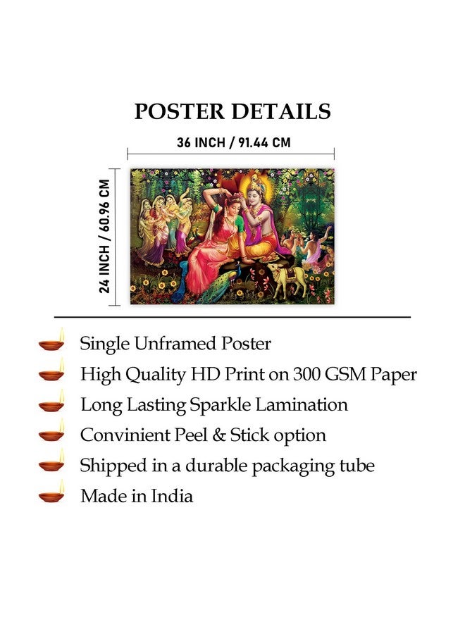 Indianara Rolled Sparkled Lord Radha Krishna Art Print for Room Décor Digital Reprint 36 inch x 24 inch Painting (10641PST) - Image 3