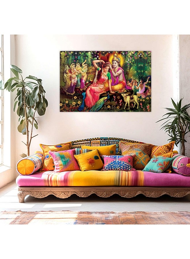 Indianara Rolled Sparkled Lord Radha Krishna Art Print for Room Décor Digital Reprint 36 inch x 24 inch Painting (10641PST) - Image 1