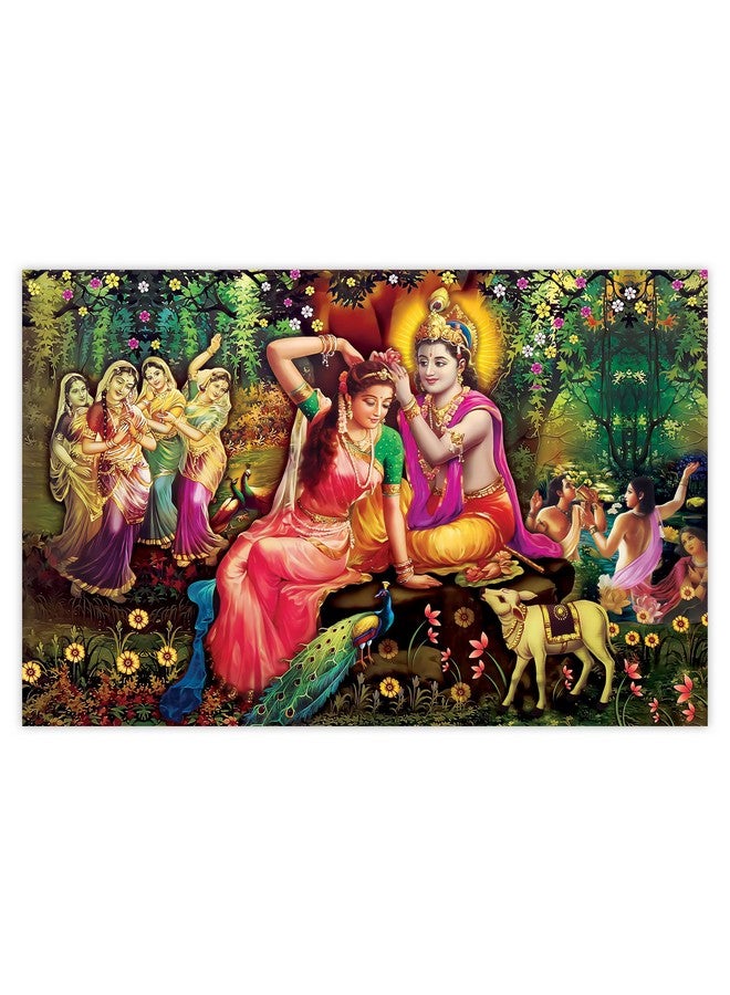 Indianara Rolled Sparkled Lord Radha Krishna Art Print for Room Décor Digital Reprint 36 inch x 24 inch Painting (10641PST) - Image 2