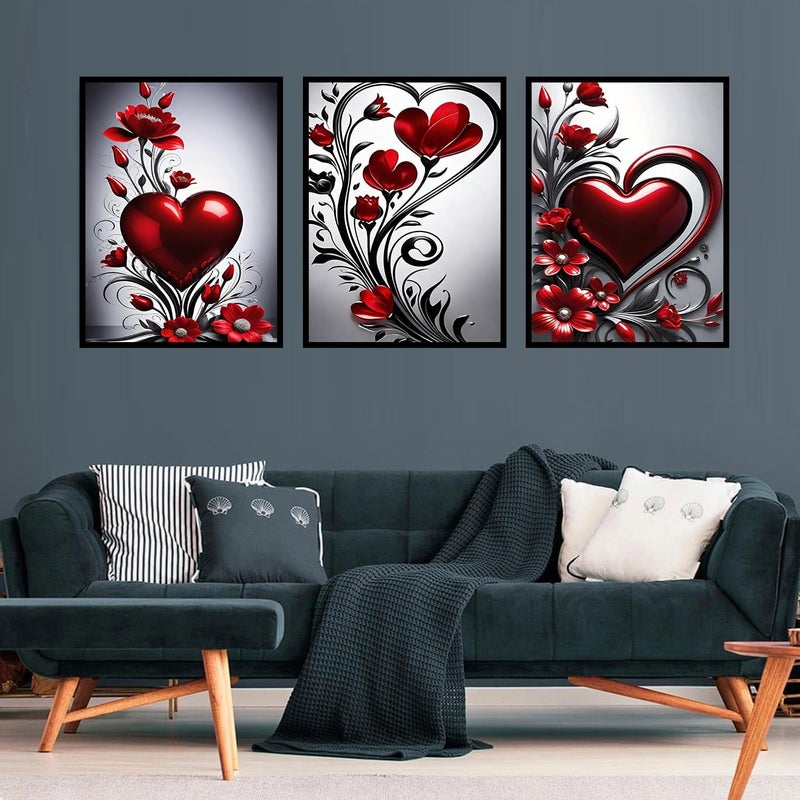 mrpwnle 3 Pack Diamond Art Kits for Adults, Valentines Day Heart Flowers Diamond Painting Kits, 5D Diamonds Painting, DIY Full Drill Gem Art Crafts Kit Home Wall Decor Gifts 11.8x15.7 inch - Image 2