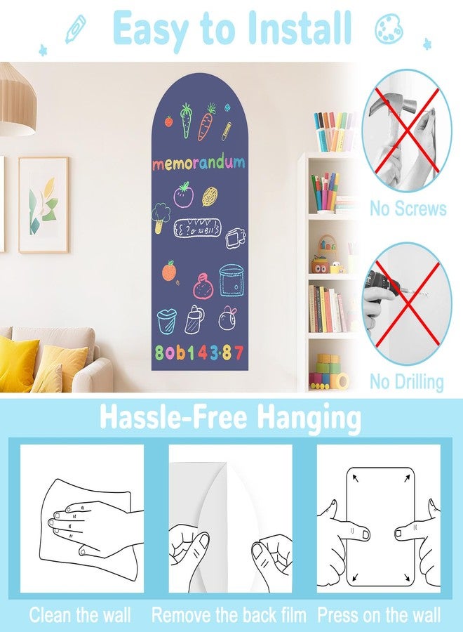 WUPIOS Magnetic Wall Decal Dusty Blue Magnetic Chalkboard for Wall 39.3x17.5 Inches Arch Wall Decal Sticker Sheets Peel and Stick Chalk Board Roll with Chalks for Playroom Classroom - Image 5