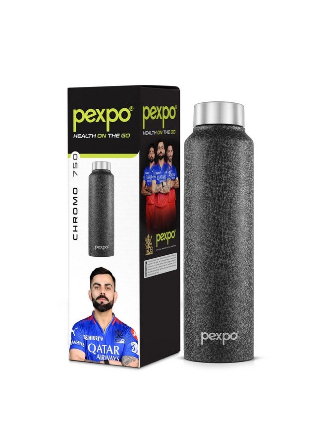 PEXPO Chromo Pro ISI Certified Stainless Steel Sports/Fridge Water Bottle 750ml, Black | Eco friendly | BPA Free | For Office, Gym, School, Yoga, Trekking, Men, Women and Kids | RCB Edition - Image 1