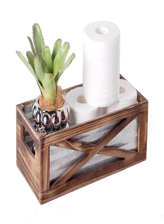 Venalys Wooden Toilet Tank Basket, Rustic Bathroom Decor Box, Farmhouse Toilet Paper Organizer Holder, Decorative Bathroom Storage Basket, Barn Door (Brown) - Image 1