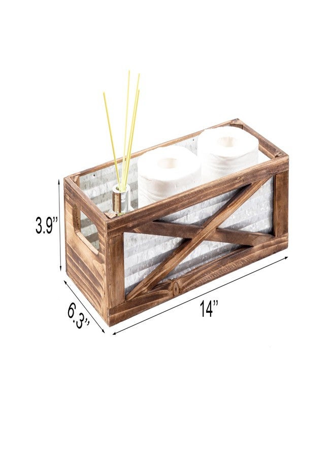 Venalys Wooden Toilet Tank Basket, Rustic Bathroom Decor Box, Farmhouse Toilet Paper Organizer Holder, Decorative Bathroom Storage Basket, Barn Door (Brown) - Image 5