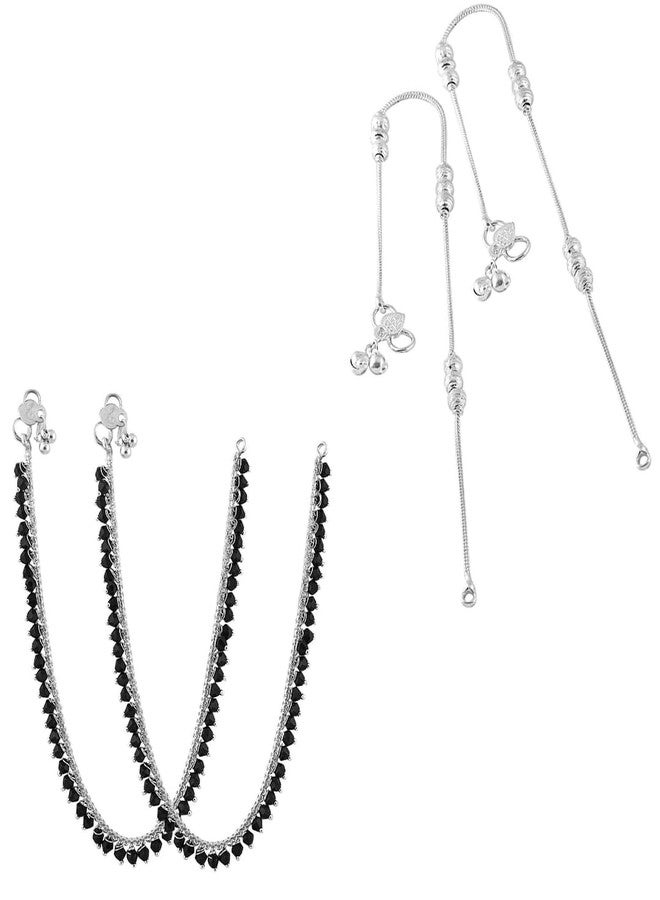 Lila Jewellery for All Occassions Traditional White Metal Anklets Payal (2 - Pair) for Women/Girls (Combo Payal - 102 & 108-1 Pair Each) - Image 2