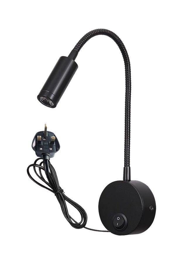 Black Wall Mounted Reading Light Sconces Lamp LED 3W Warm White 3000K With Black Plug Cord Flexible Adjustable Gooseneck For Bedroom,Bedside,Office,Studio,Hotel - Image 1
