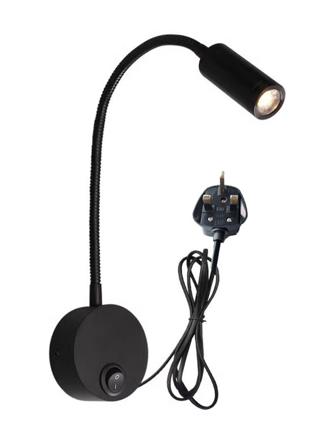 Black Wall Mounted Reading Light Sconces Lamp LED 3W Warm White 3000K With Black Plug Cord Flexible Adjustable Gooseneck For Bedroom,Bedside,Office,Studio,Hotel - Image 2