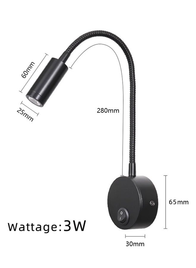 Black Wall Mounted Reading Light Sconces Lamp LED 3W Warm White 3000K With Black Plug Cord Flexible Adjustable Gooseneck For Bedroom,Bedside,Office,Studio,Hotel - Image 3