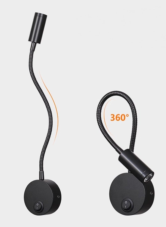 Black Wall Mounted Reading Light Sconces Lamp LED 3W Warm White 3000K With Black Plug Cord Flexible Adjustable Gooseneck For Bedroom,Bedside,Office,Studio,Hotel - Image 4