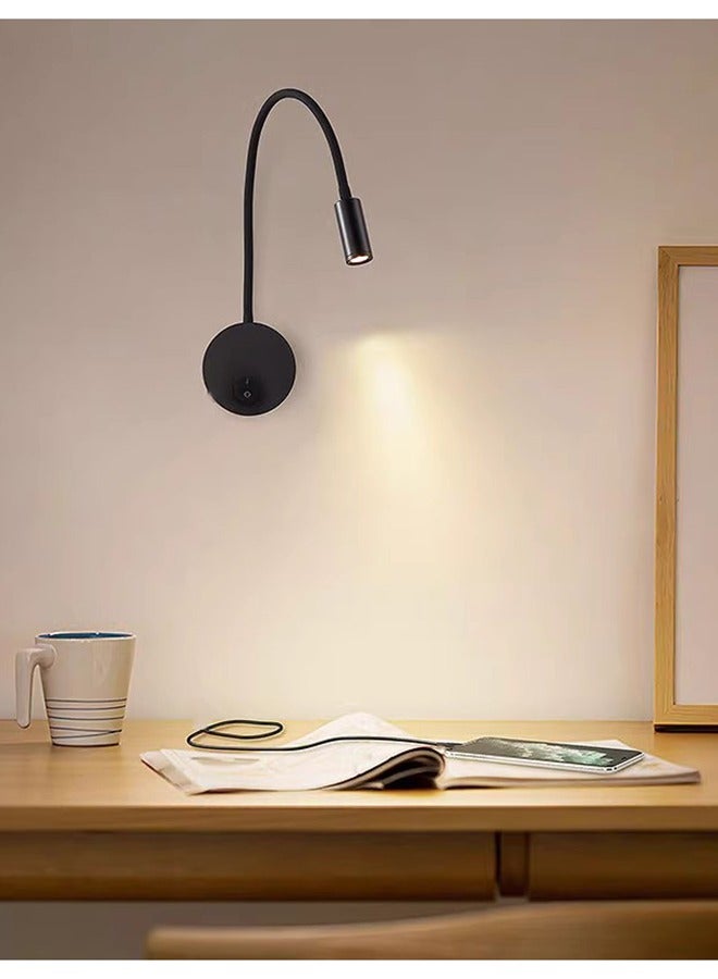 Black Wall Mounted Reading Light Sconces Lamp LED 3W Warm White 3000K With Black Plug Cord Flexible Adjustable Gooseneck For Bedroom,Bedside,Office,Studio,Hotel - Image 5
