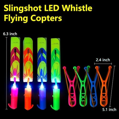 OceanWings LED Flying Set with Whistle 25 Slingshot25 Glow Helicopter Flying Toy Outdoor Toy Glow in The Dark Party Supplies Party Favors Bulk for Kids 81248 Outdoor Game Easter Basket Stuffer - Image 5