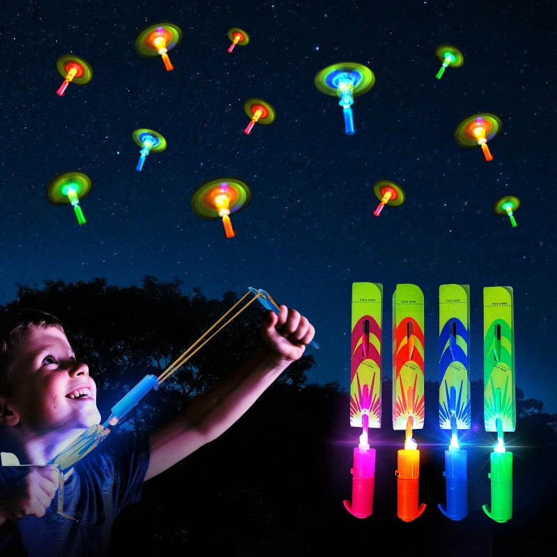 OceanWings LED Flying Set with Whistle 25 Slingshot25 Glow Helicopter Flying Toy Outdoor Toy Glow in The Dark Party Supplies Party Favors Bulk for Kids 81248 Outdoor Game Easter Basket Stuffer - Image 3