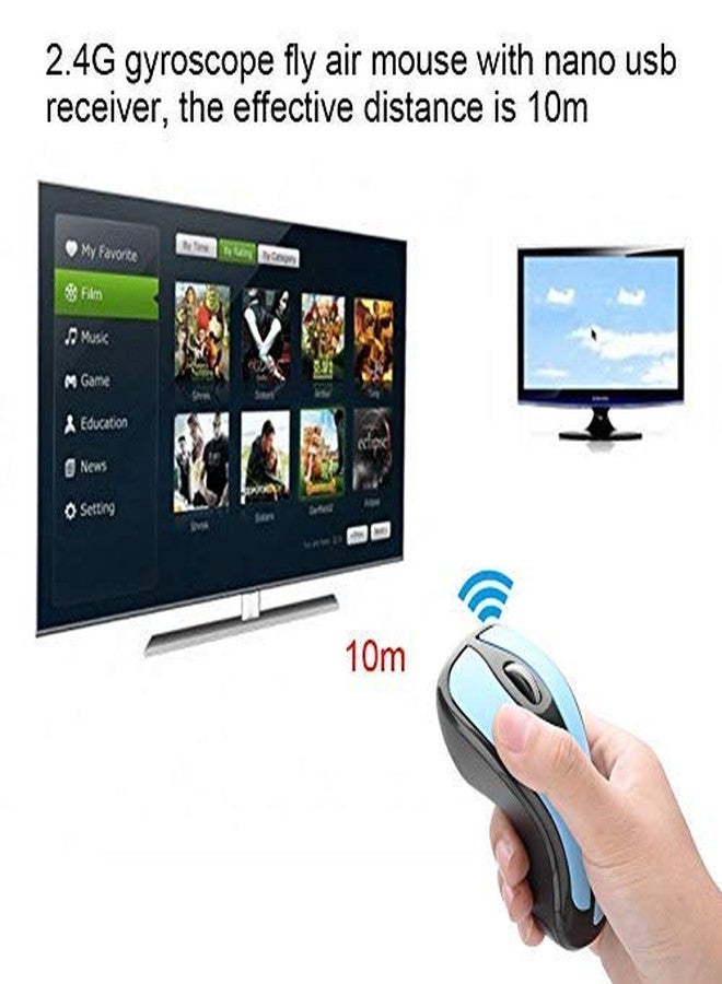 ZERONE Wireless Optical Air Mouse, Maximum 1600 DPI 2.4G Dual Mode Gyroscope Fly Mouse with with USB Nano Receiver Ideal for PC, Smart TV & Presentations (Blue+Black) - Image 2