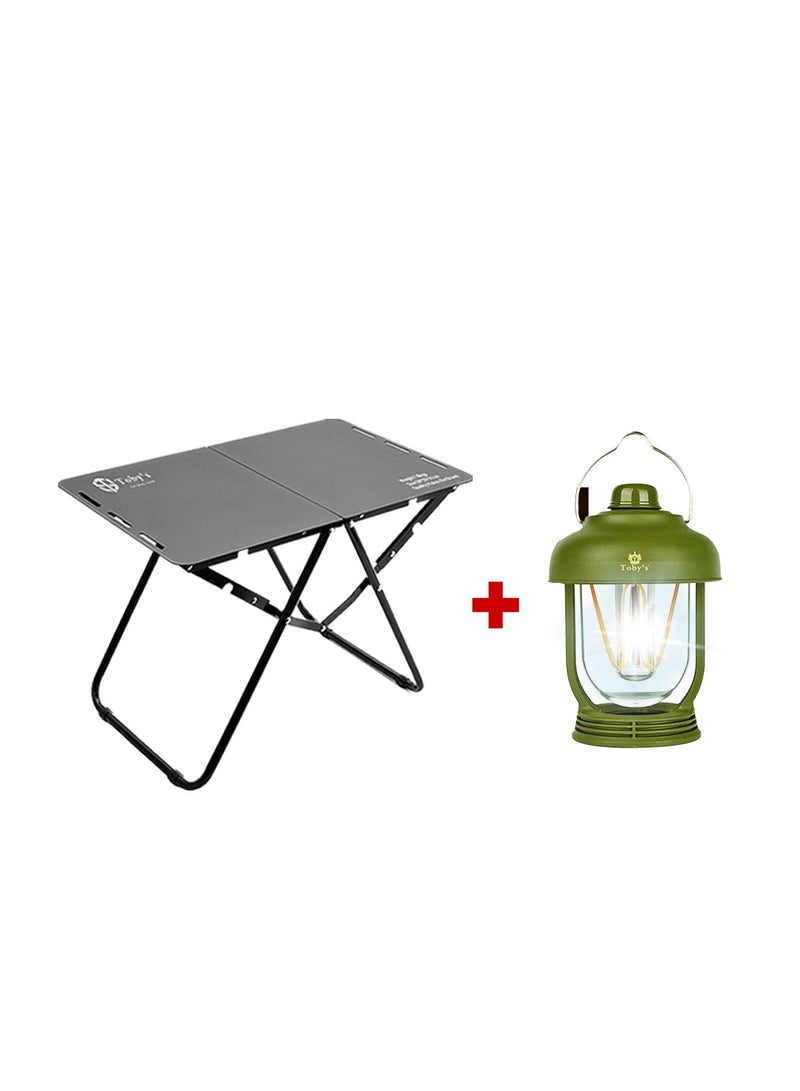 توبيز طقم طاولة تخييم ألومنيوم خفيفة قابلة للطي مع مصباح LED كلاسيكي محمول – مدمجة، متينة وأنيقة للرحلات الخارجية، التنزه، النزهات، والسفر - Image 1
