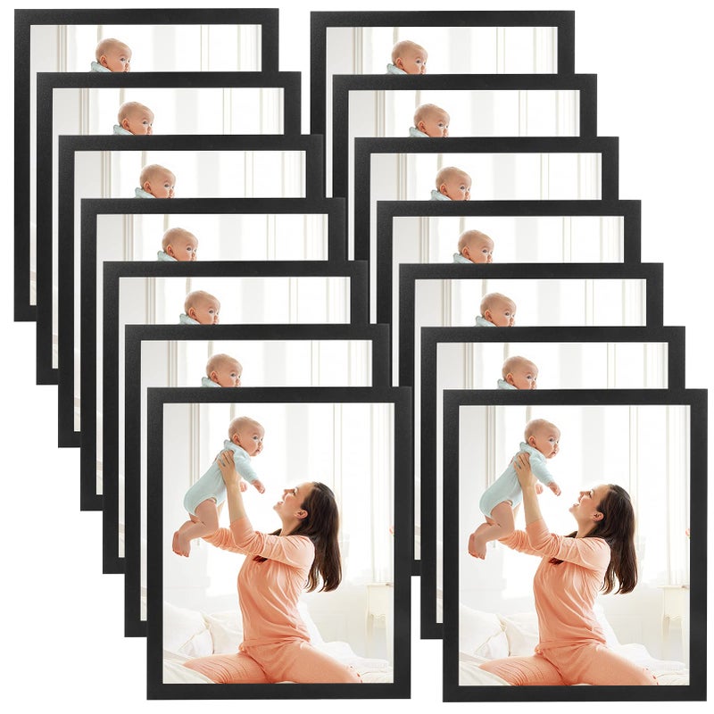 CRUGLA 8x10 Magnetic Picture Frames for Refrigerator 12 Packs Modified Magnetic Sheet with Self Adhesive Backing Black 8 by 10 Magnetic Photo Craft Frame Set for Glass Window Door Cubicle