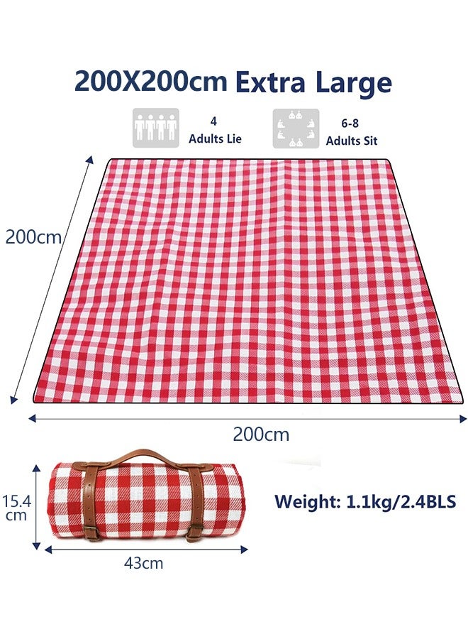 Large Picnic Blanket Beach Blankets, Outdoor Foldable Waterproof Sand Mat for Beach Camping Hiking Travel Family Concerts Grass Park Music Festival Lawn Mats (Red, 200x200CM) - Image 2