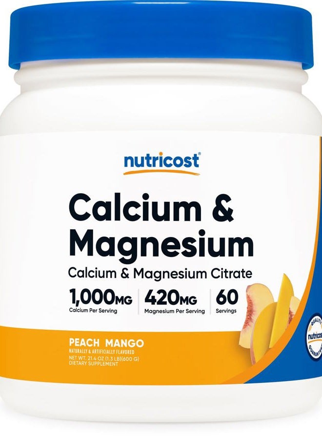 Nutricost Calcium Magnesium Powder (Peach Mango, 60 Servings) - Bone Support, Non-GMO, Gluten Free (from Calcium Citrate and Magnesium Citrate) - Image 1