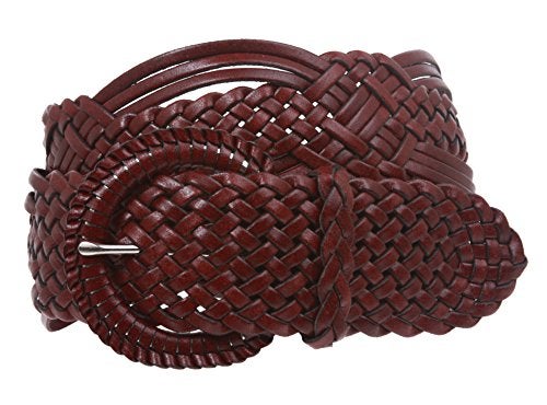 Beltiscool 2" (50 mm) Genuine Leather Braided Woven Belt, Burgundy | M/L - Image 1