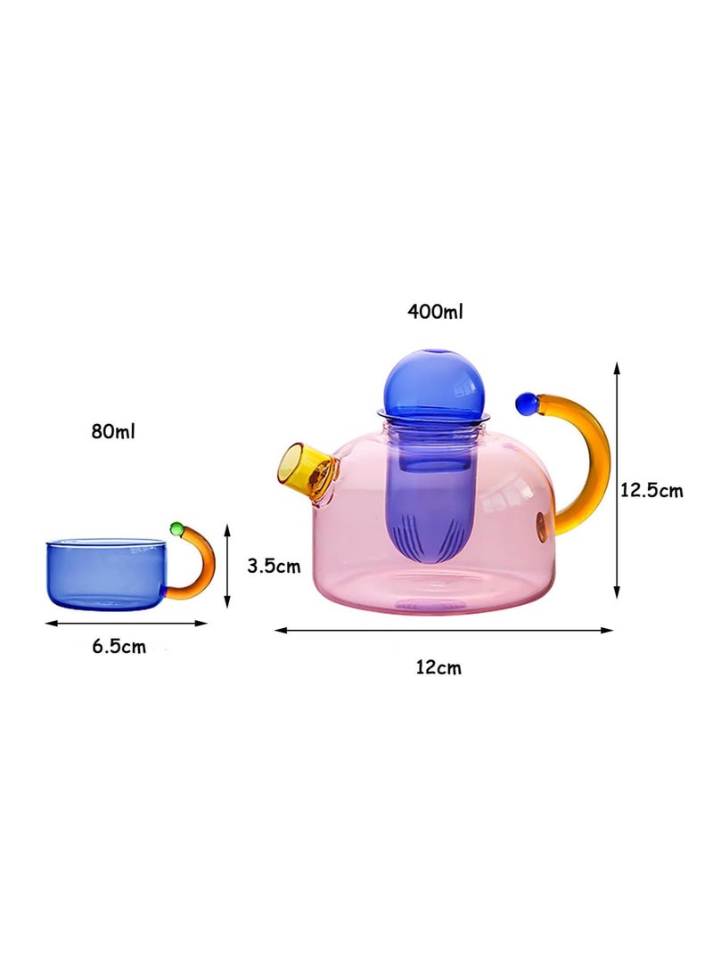 Three-Piece Glass Teapot, Loose Teapot With Tea Infuser, Transparent Teapot, High Temperature Resistant Glass Tea Water Separation Filter Small Tea Infuser Household Teapot Utensil (Blue) - Image 2