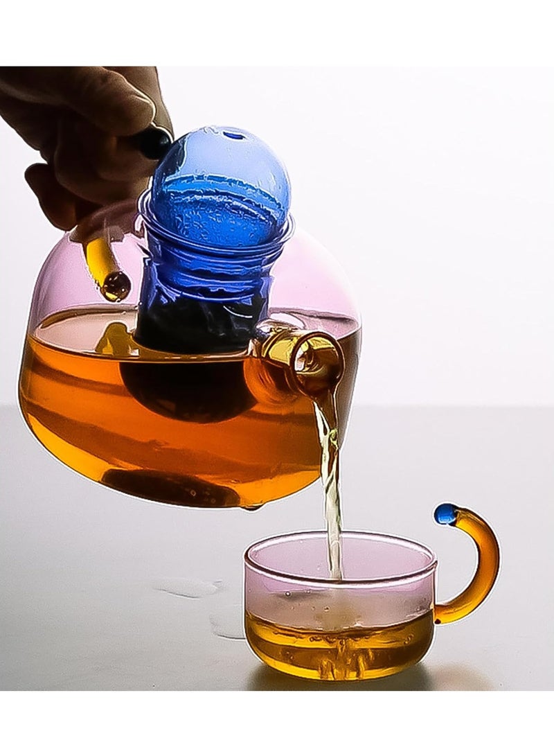 Three-Piece Glass Teapot, Loose Teapot With Tea Infuser, Transparent Teapot, High Temperature Resistant Glass Tea Water Separation Filter Small Tea Infuser Household Teapot Utensil (Blue) - Image 5