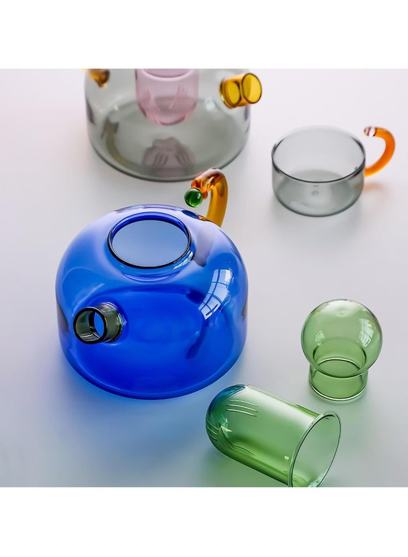 Three-Piece Glass Teapot, Loose Teapot With Tea Infuser, Transparent Teapot, High Temperature Resistant Glass Tea Water Separation Filter Small Tea Infuser Household Teapot Utensil (Blue) - Image 4