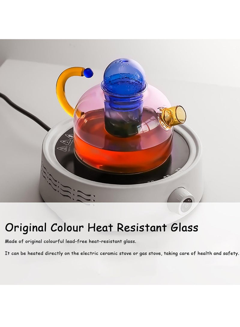 Three-Piece Glass Teapot, Loose Teapot With Tea Infuser, Transparent Teapot, High Temperature Resistant Glass Tea Water Separation Filter Small Tea Infuser Household Teapot Utensil (Blue) - Image 3