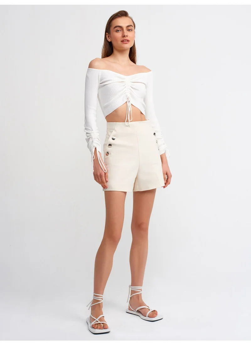 Dilvin 10192 Open Shoulder Drawstring Lace-Up Sweater-Ecru