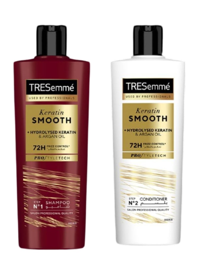 TRESemmé Keratin Smooth Power – Shampoo & Conditioner Set 400ml Each – 72H Frizz Control 