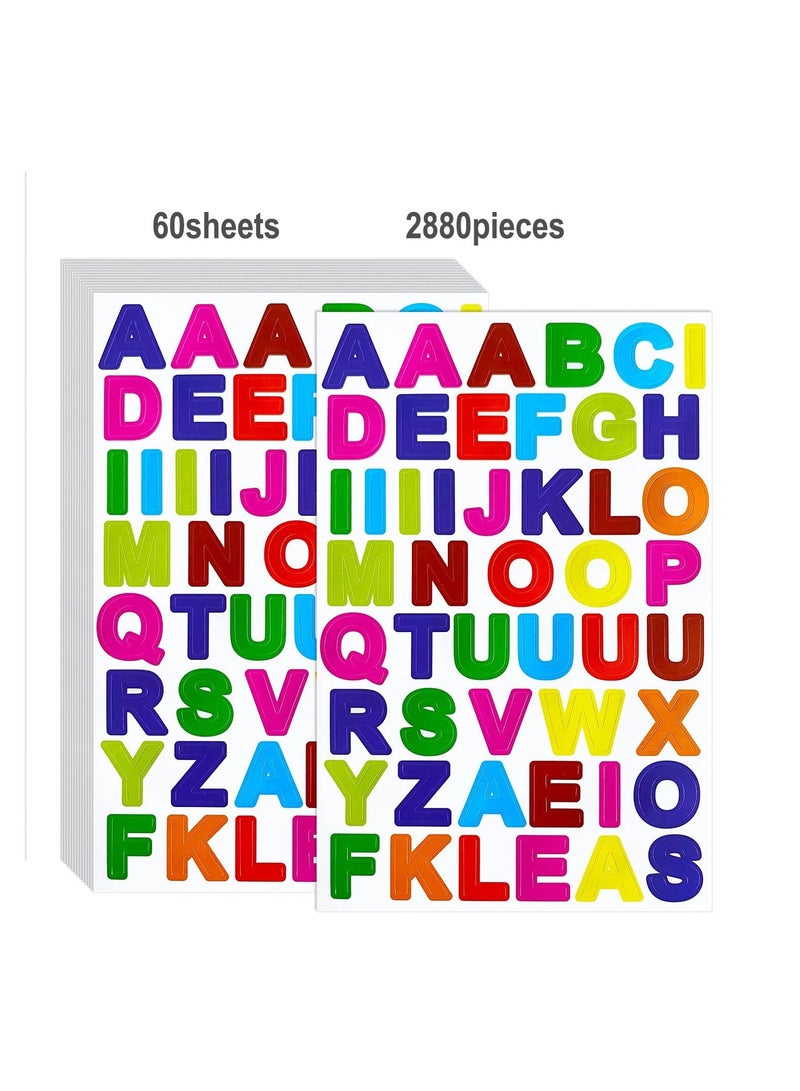 SYOSI 60 Sheets 2880 Pieces Alphabet Letter Stickers Self Adhesive Colorful Sticker for Kids DIY Art Project Hand Craft - Image 1