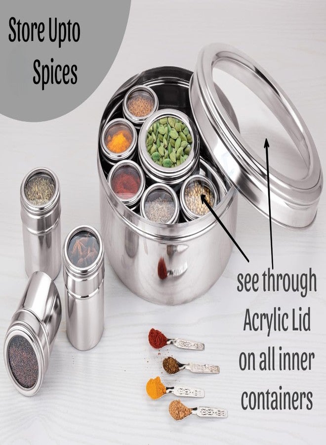 STEEPLE Stainless Steel Spice Box | 9-Container Masala Dani with See-Through Lid | Spice Organizer for Kitchen & Indian Masala Storage, Silver - Image 4