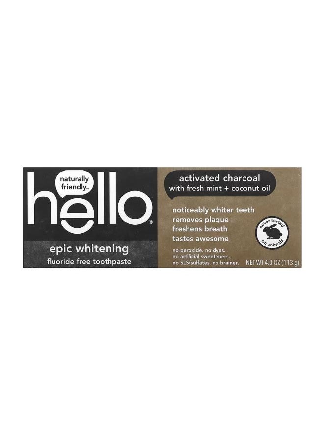Hello - Epic Whitening Fluoride Free Toothpaste Activated Charcoal With Fresh Mint and Coconut Oil 4 oz 113 g - Image 1