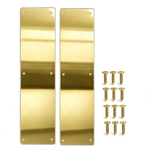 CANGETS Door Push Plate, Metal Kickplate for Bottom of Door,4x16 inch Aluminum Metal Plate Rounded Corners for Interior and Exterior Doors (Gold Mirror 2 Pack) - Image 1