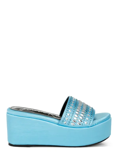 London Rag Diamante &amp; Rhinestone Detail Flatform Sandals in Light Blue