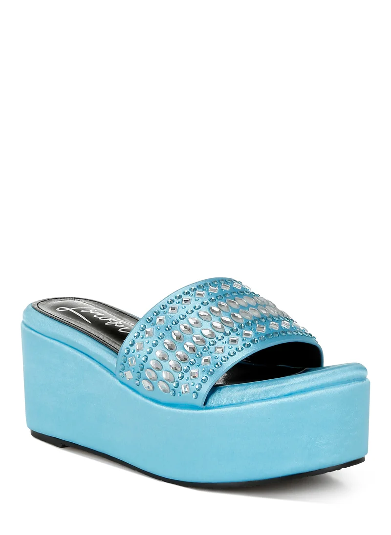 London Rag Diamante & Rhinestone Detail Flatform Sandals in Blue