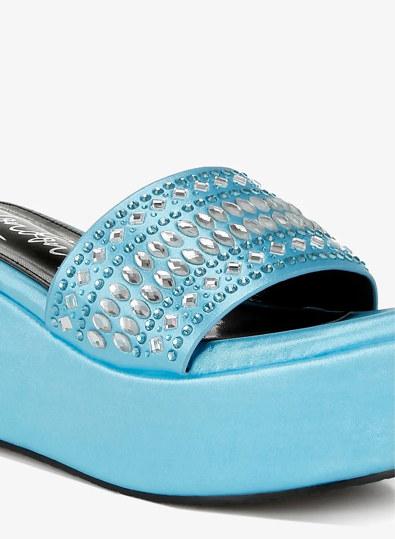 London Rag Light Blue Diamante & Rhinestone Detail Flatform Sandals in Light Blue for Women | Best Price UAE