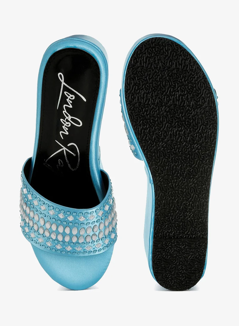London Rag Light Blue Diamante & Rhinestone Detail Flatform Sandals in Light Blue for Women | Best Price UAE