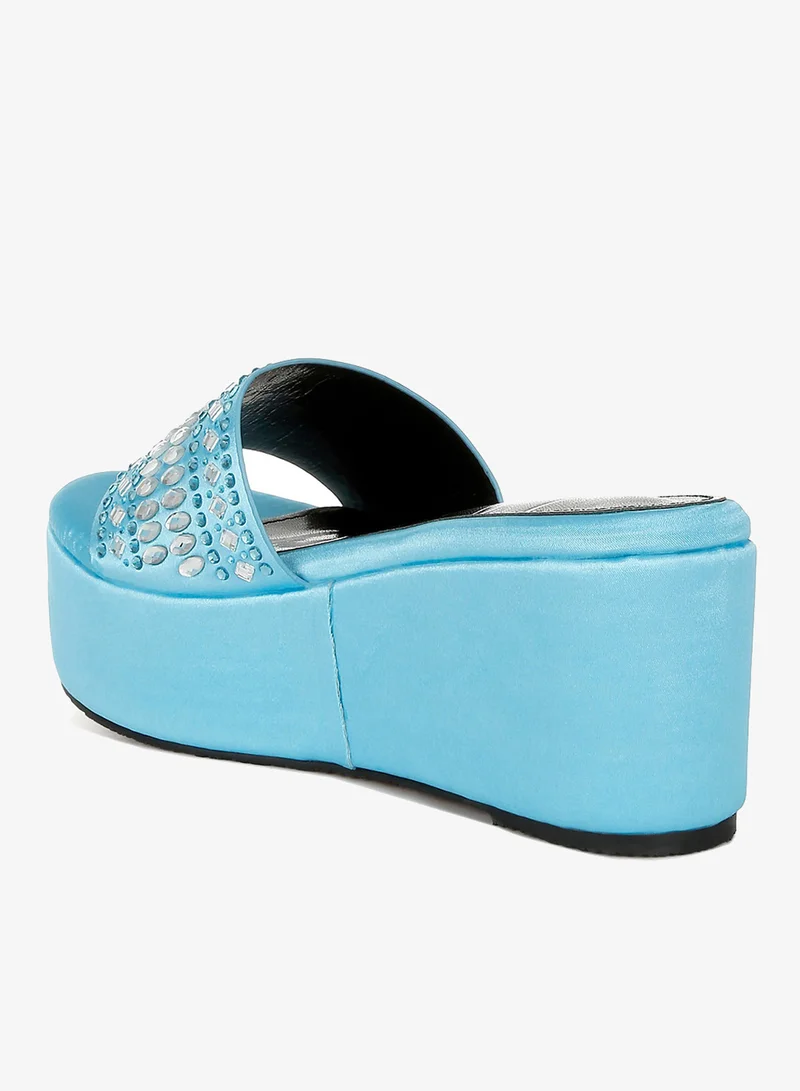 London Rag Light Blue Diamante & Rhinestone Detail Flatform Sandals in Light Blue for Women | Best Price UAE
