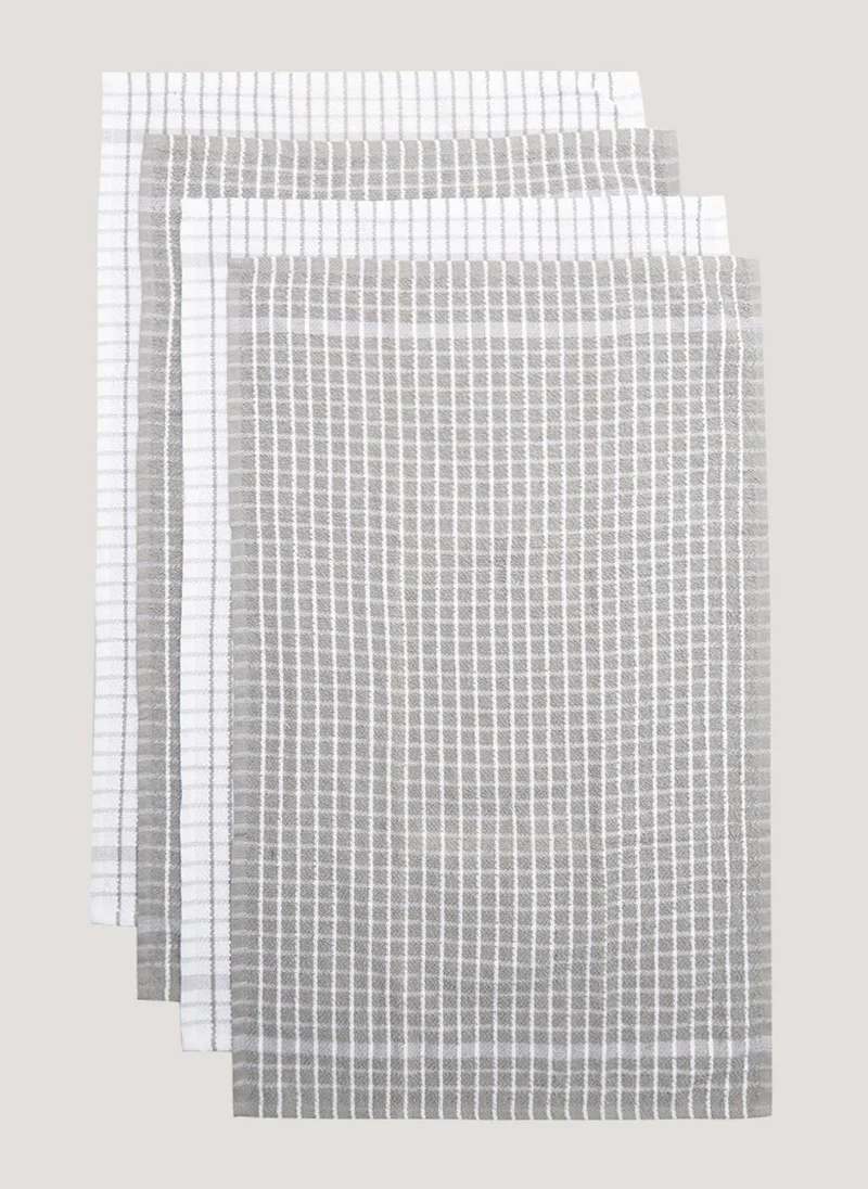 Matalan 4 Pack Grey Check Terry Tea Towels (60cm x 45cm)