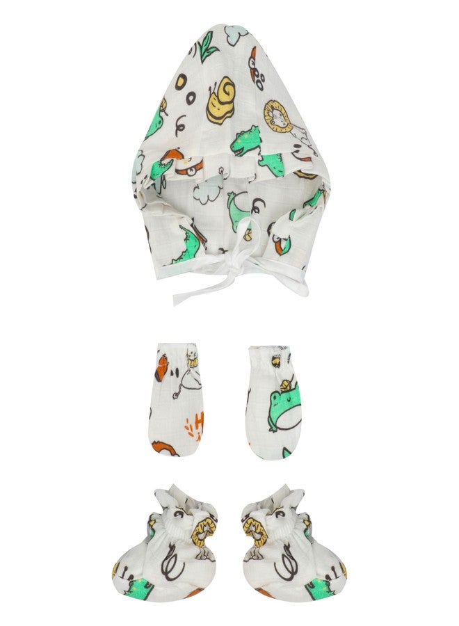 A toddler thing Cap,Mittens and Booties | 100% Organic Muslin Cotton | Hello Jungle | Newborn to 3 Months - Image 1