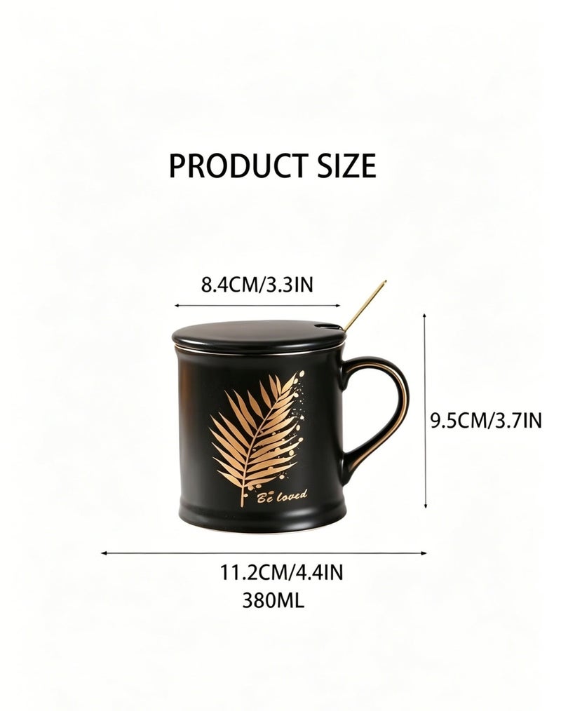 Nailuck 380ml Matte Black Ceramic Coffee Mug Gift Set with Lid & Gold Spoon, Gold Foil Palm Leaf Design, Premium Gift Box, Perfect for Wedding Favor, Corporate Gift, Home Office Daily UseCorporate Gift, Home Office Daily Use - Image 5