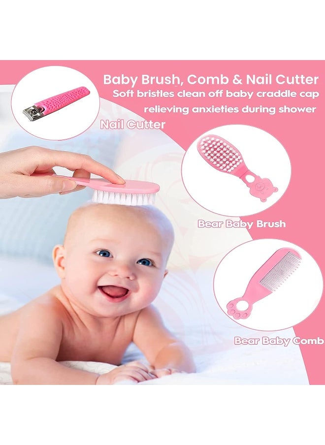 MAJESTIQUE Baby Hair Brush, Comb and Nail Cutter Set For Newborns And Toddlers - Natural Soft Bristles, Gently Grooms Baby's Hair, Ideal for Baby Grooming Set, Perfect Baby Gift - 3Piece Pink  - Image 3