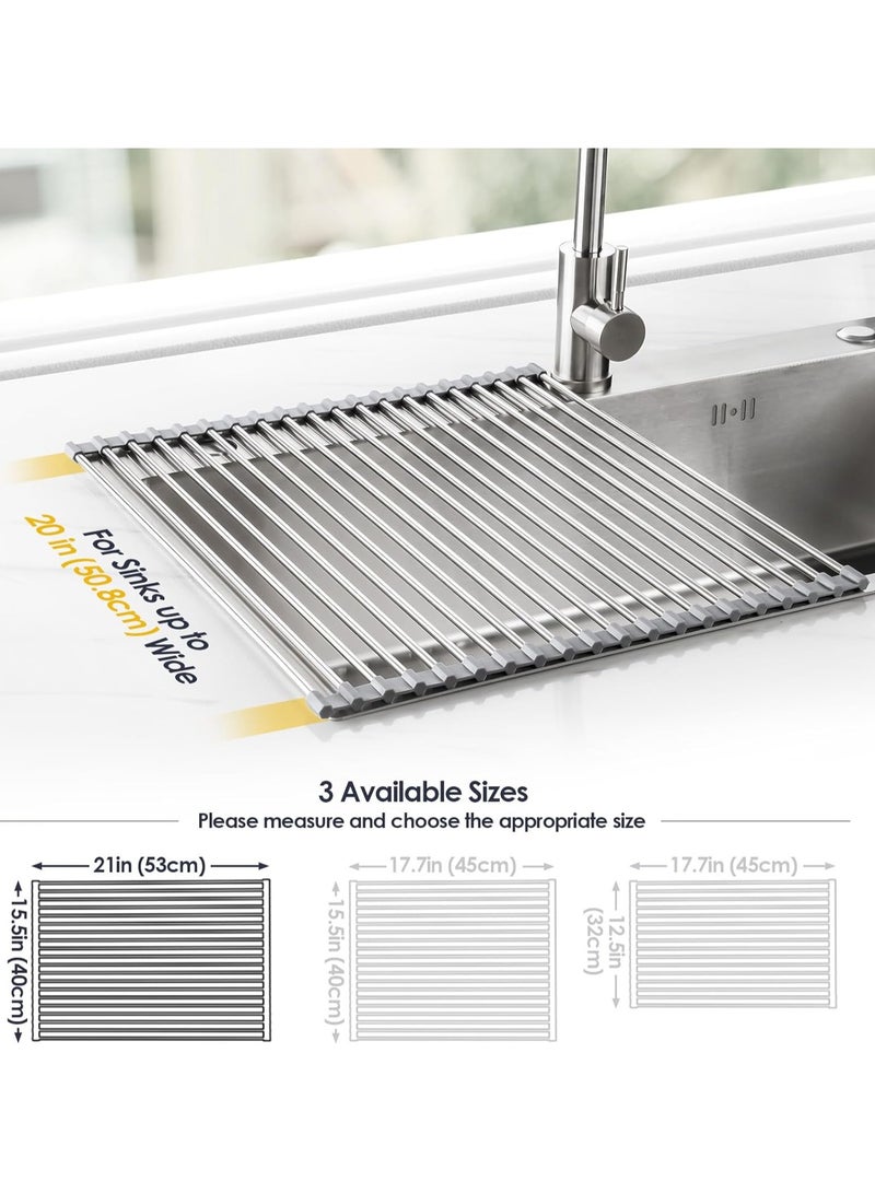 رف تجفيف الأطباق القابل للطي فوق الحوض رف تجفيف فوق الحوض غطاء حوض المطبخ إكسسوارات حوض المطبخ أداة تنظيم متعددة الأغراض منظم متعدد الأغراض قابل للطي من الفولاذ المقاوم للصدأ رمادي (21 بوصة × 15.5 بوصة) - Image 2