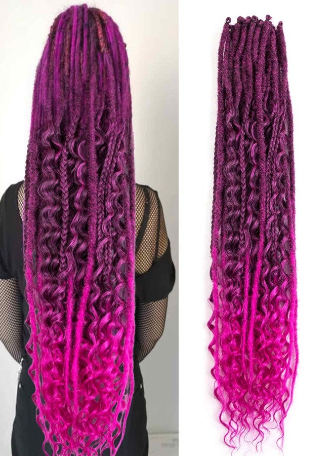 Lovenea Single Ended Dreads Extensions 30 Strands 24 Inch 3 In 1 Synthetic Hair Dreadlock Extensions Soft Straight Curly Boho Box Wavy Dreads (1B/Rose#, 30S) - Image 1